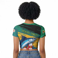 Personalized Afro-Jamaicans Fishing Raglan Cropped T shirt Blue Marlin Fish