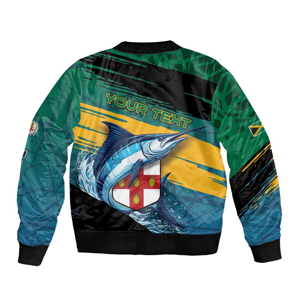 Personalized Afro-Jamaicans Fishing Sleeve Zip Bomber Jacket Blue Marlin Fish