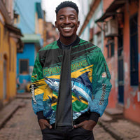 Personalized Afro-Jamaicans Fishing Sleeve Zip Bomber Jacket Blue Marlin Fish