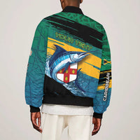 Personalized Afro-Jamaicans Fishing Sleeve Zip Bomber Jacket Blue Marlin Fish