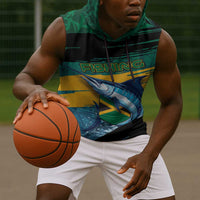 Personalized Afro-Jamaicans Fishing Sleeveless Hoodie Blue Marlin Fish