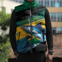 Personalized Afro-Jamaicans Fishing Sleeveless Puffer Jacket Blue Marlin Fish