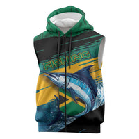 Personalized Afro-Jamaicans Fishing Sleeveless Zip Hoodie Blue Marlin Fish