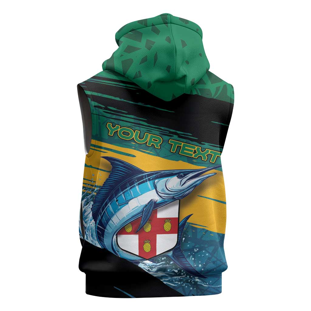 Personalized Afro-Jamaicans Fishing Sleeveless Zip Hoodie Blue Marlin Fish