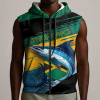 Personalized Afro-Jamaicans Fishing Sleeveless Zip Hoodie Blue Marlin Fish