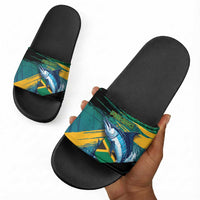 Afro-Jamaicans Fishing Slide Sandals Blue Marlin Fish