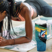 Personalized Afro-Jamaicans Fishing Tumbler With Handle Blue Marlin Fish