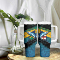 Personalized Afro-Jamaicans Fishing Tumbler With Handle Blue Marlin Fish