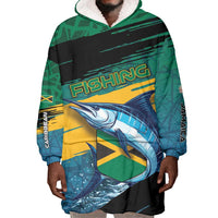 Personalized Afro-Jamaicans Fishing Wearable Blanket Hoodie Blue Marlin Fish