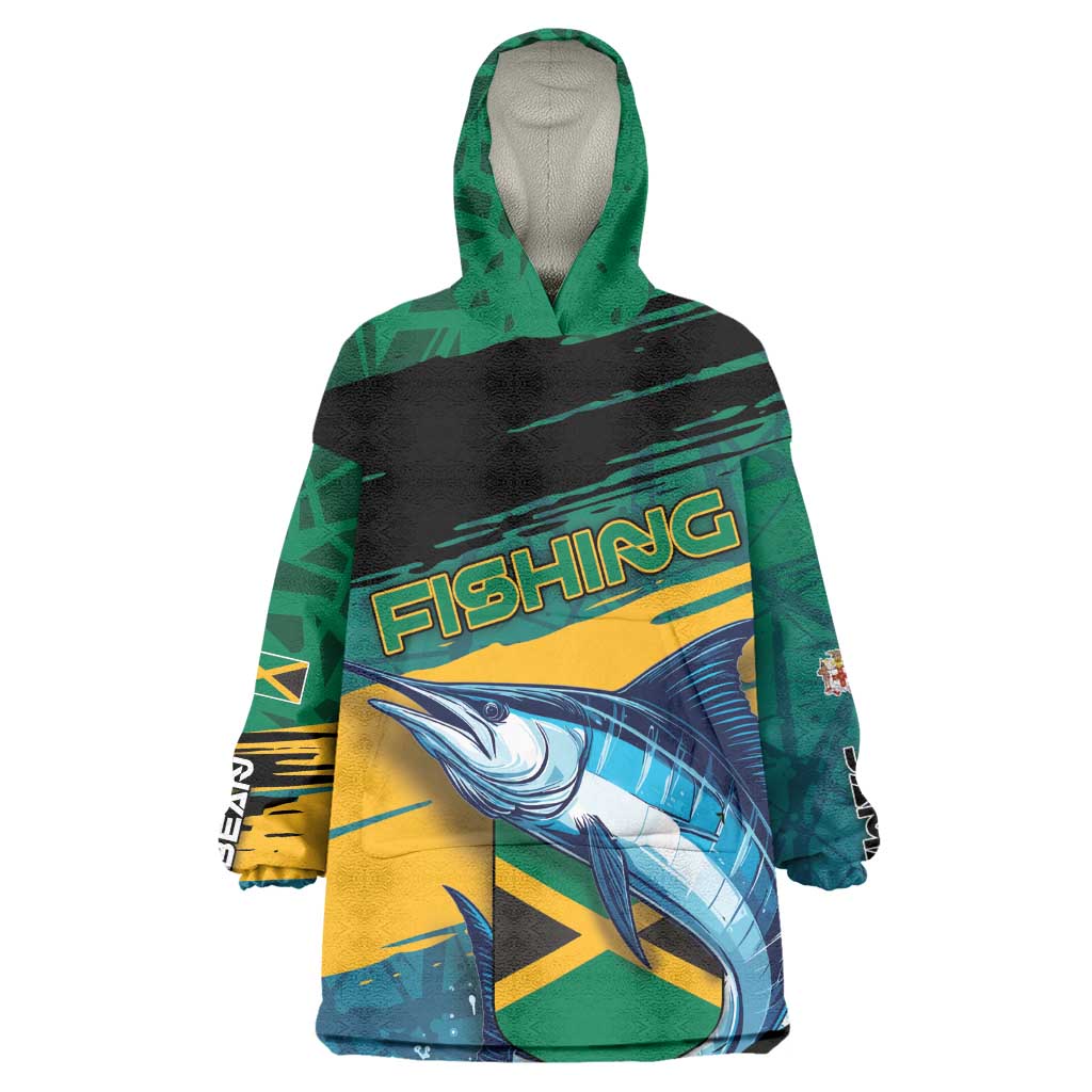 Personalized Afro-Jamaicans Fishing Wearable Blanket Hoodie Blue Marlin Fish