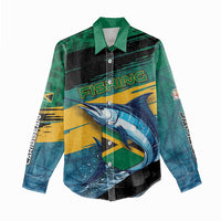 Personalized Afro-Jamaicans Fishing Women Casual Shirt Blue Marlin Fish