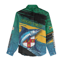 Personalized Afro-Jamaicans Fishing Women Casual Shirt Blue Marlin Fish