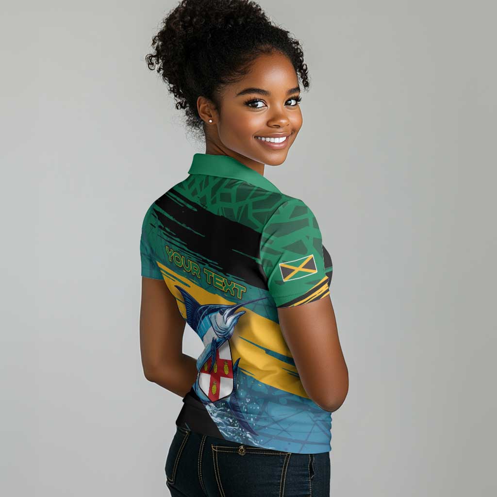 Personalized Afro-Jamaicans Fishing Women Polo Shirt Blue Marlin Fish
