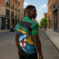 Personalized Afro-Jamaicans Fishing Zipper Polo Shirt Blue Marlin Fish