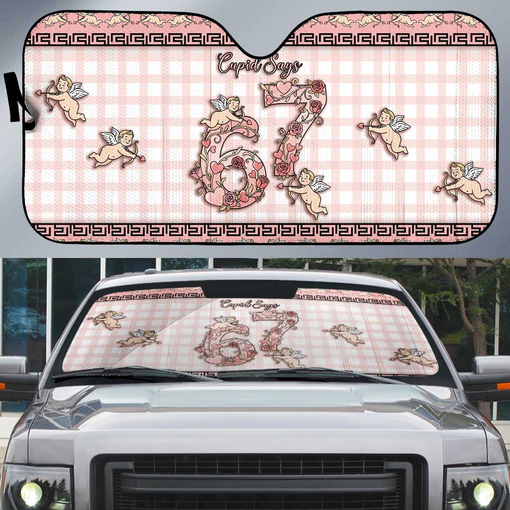 67 Valentine's Day Auto Sun Shade Vintage Rose And Cupid