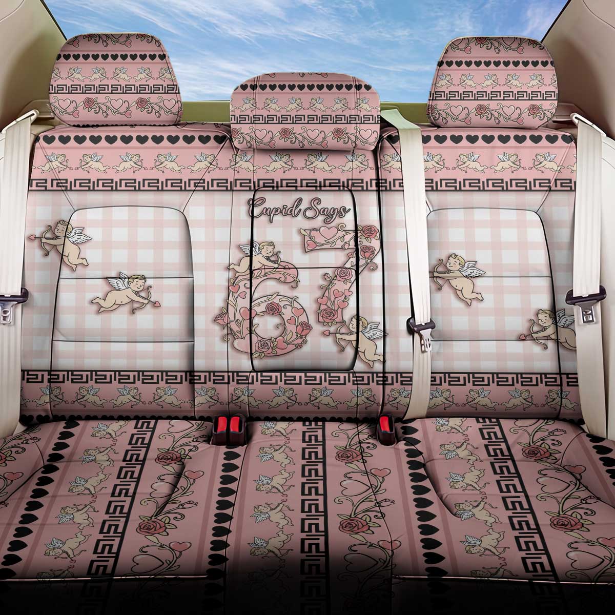67 Valentine's Day Back Car Seat Cover Vintage Rose And Cupid