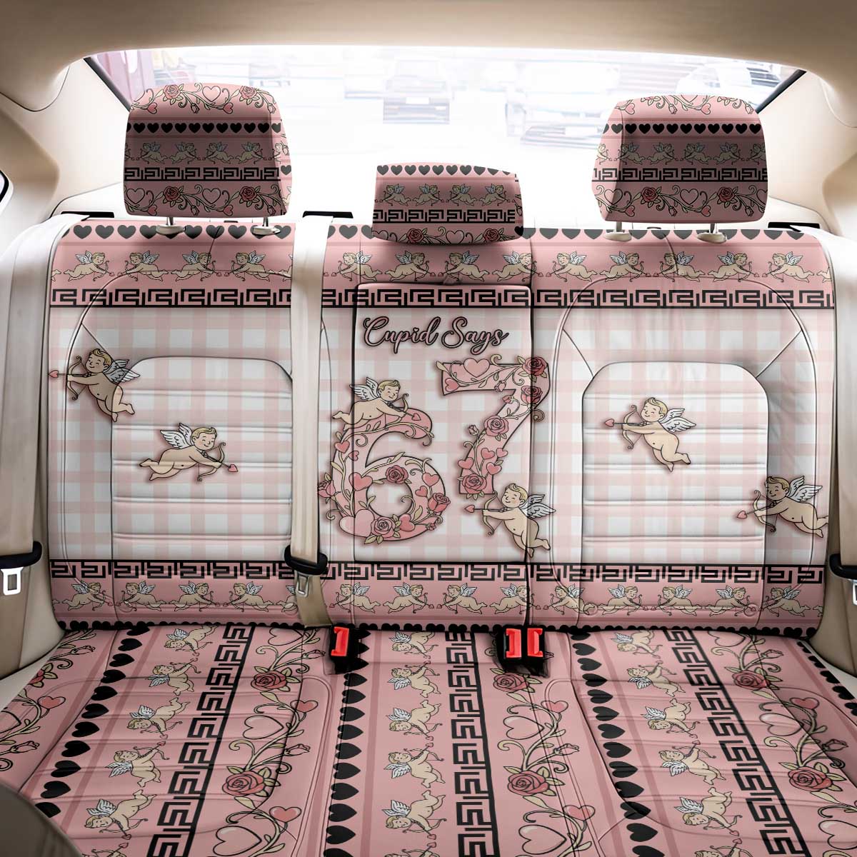 67 Valentine's Day Back Car Seat Cover Vintage Rose And Cupid