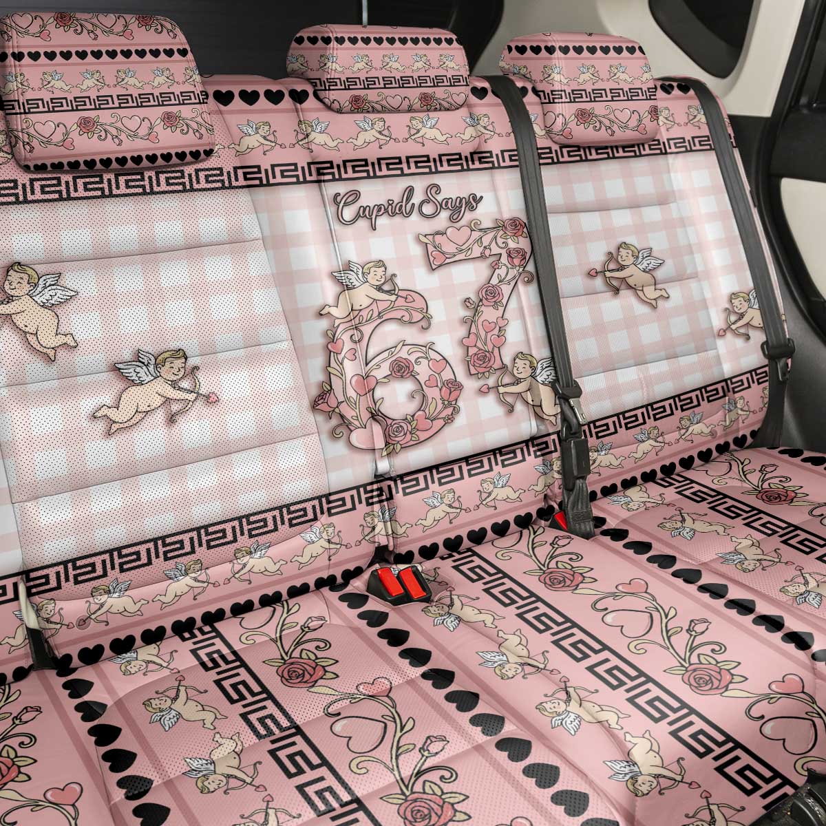 67 Valentine's Day Back Car Seat Cover Vintage Rose And Cupid