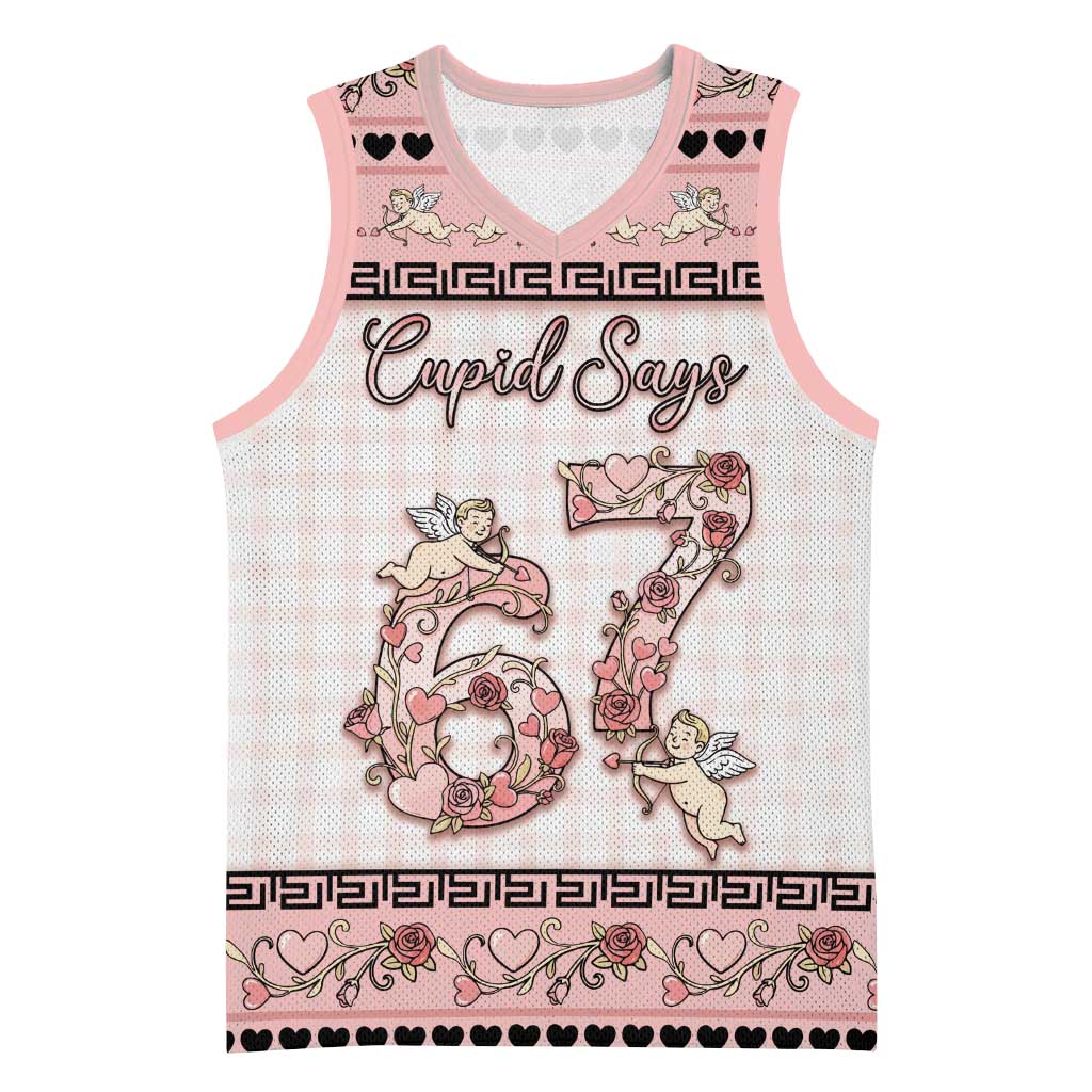 Personalized 67 Valentine's Day Basketball Jersey Vintage Rose And Cupid