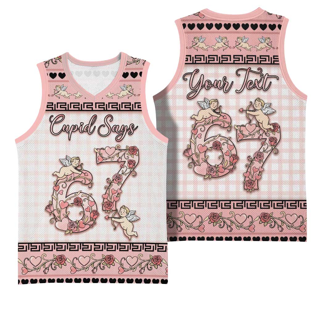 Personalized 67 Valentine's Day Basketball Jersey Vintage Rose And Cupid
