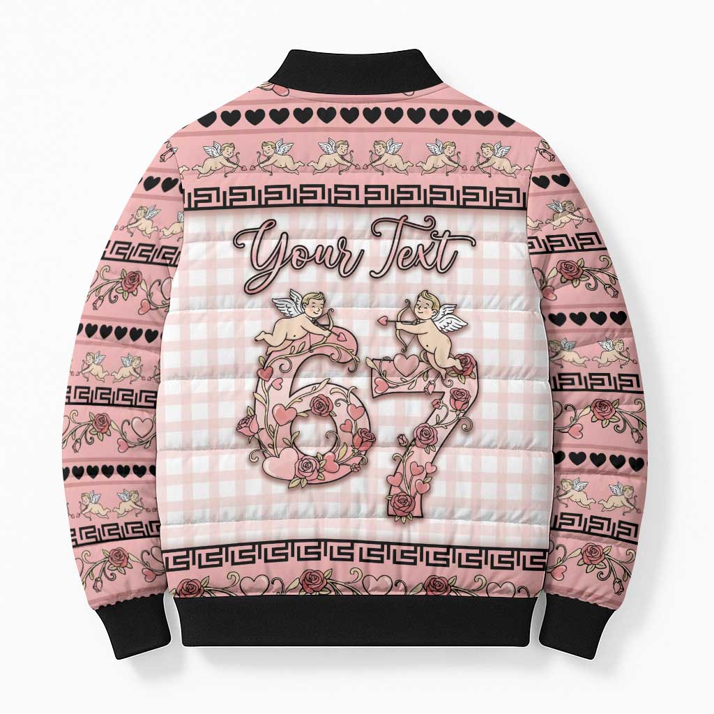 Personalized 67 Valentine's Day Bomber Puffer Jacket Vintage Rose And Cupid