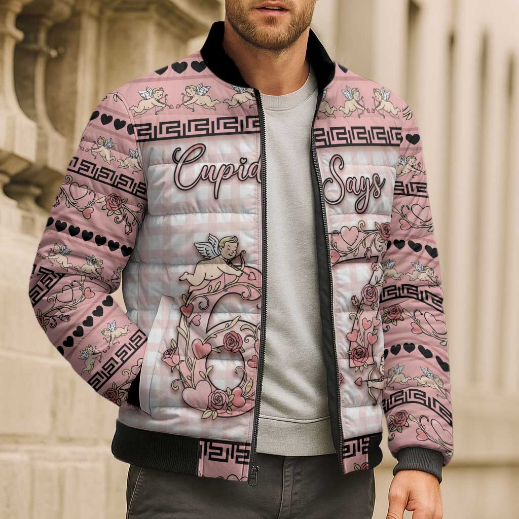 Personalized 67 Valentine's Day Bomber Puffer Jacket Vintage Rose And Cupid