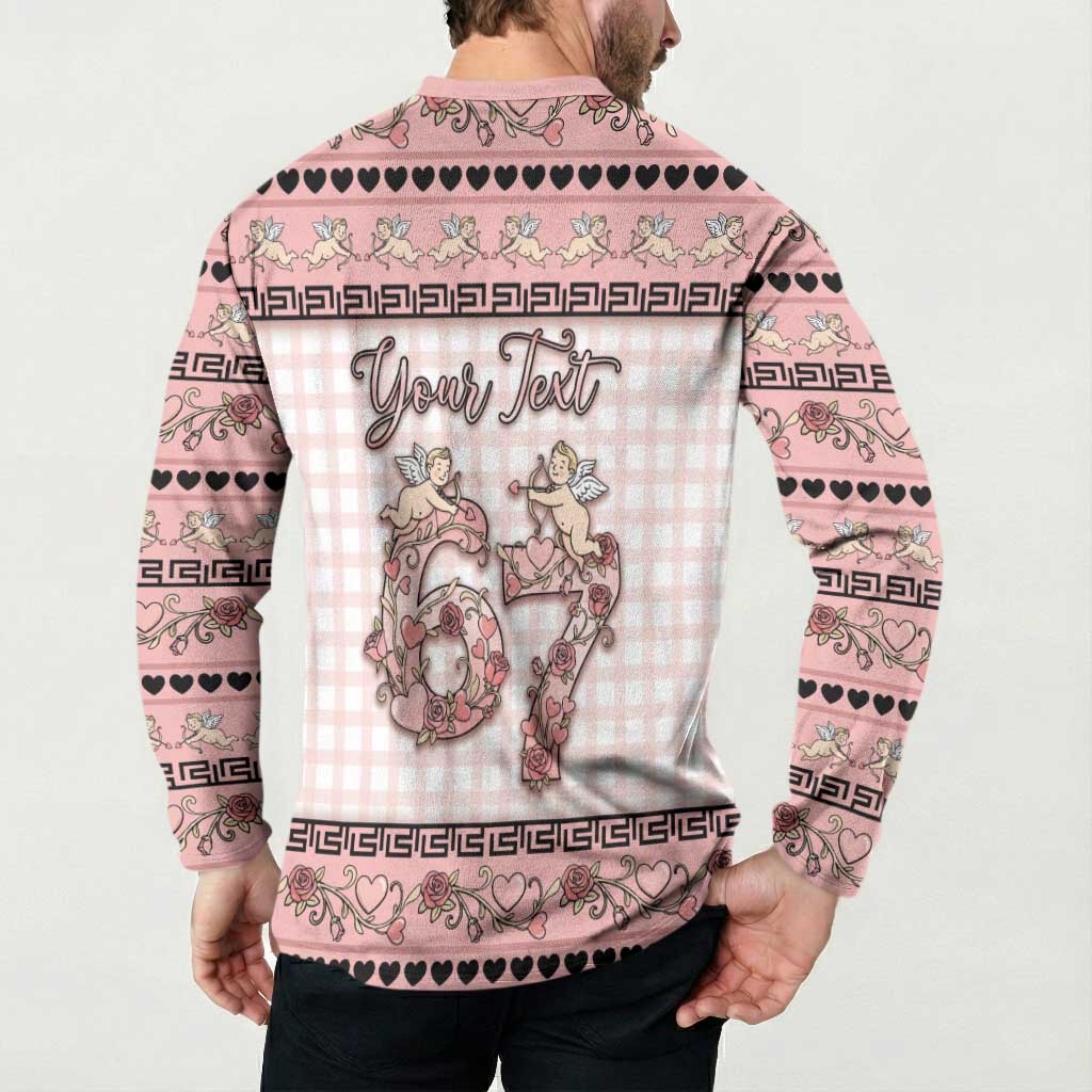 Personalized 67 Valentine's Day Button Sweatshirt Vintage Rose And Cupid