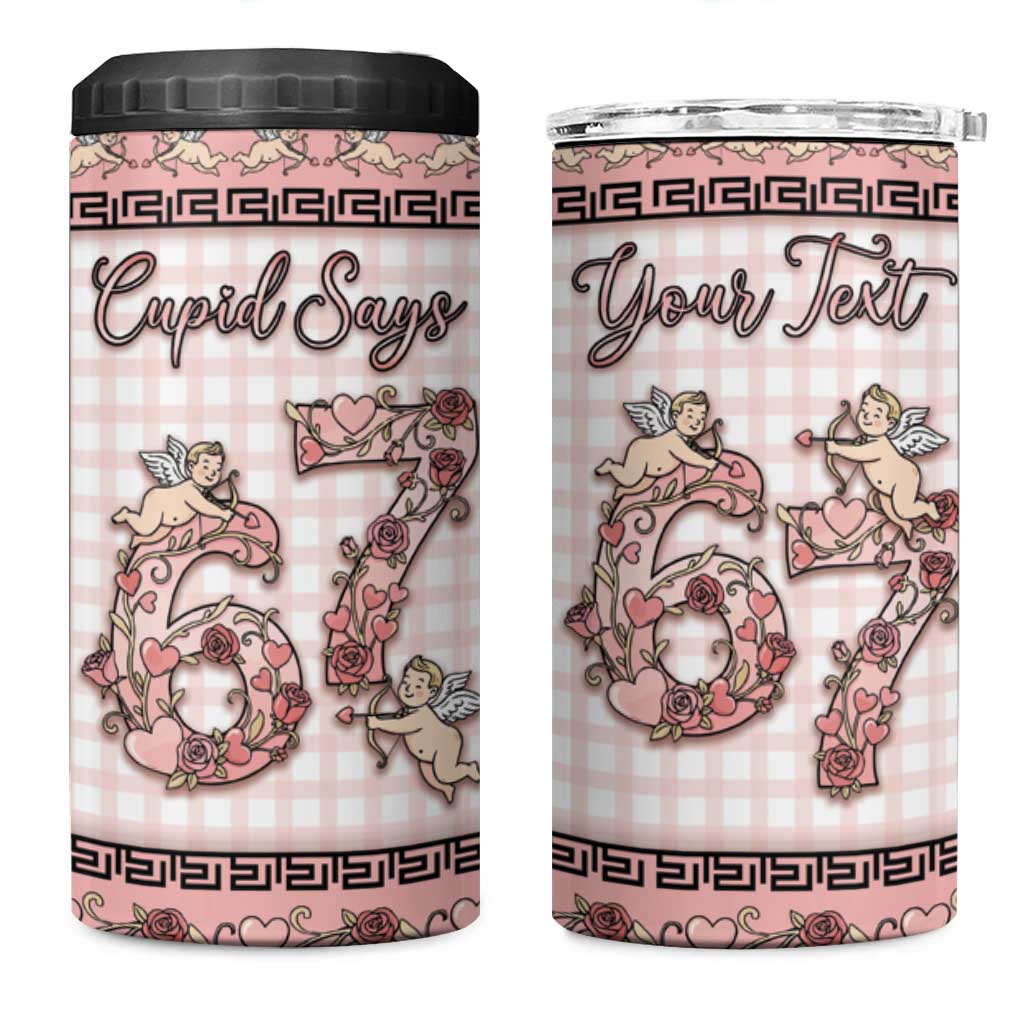 Personalized 67 Valentine's Day 4 in 1 Can Cooler Tumbler Vintage Rose And Cupid