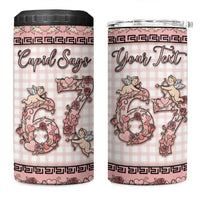 Personalized 67 Valentine's Day 4 in 1 Can Cooler Tumbler Vintage Rose And Cupid