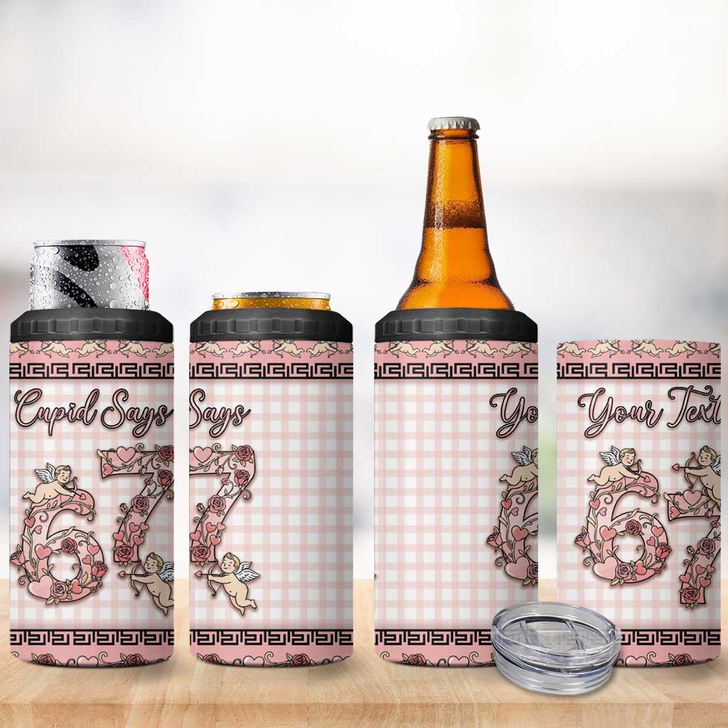 Personalized 67 Valentine's Day 4 in 1 Can Cooler Tumbler Vintage Rose And Cupid