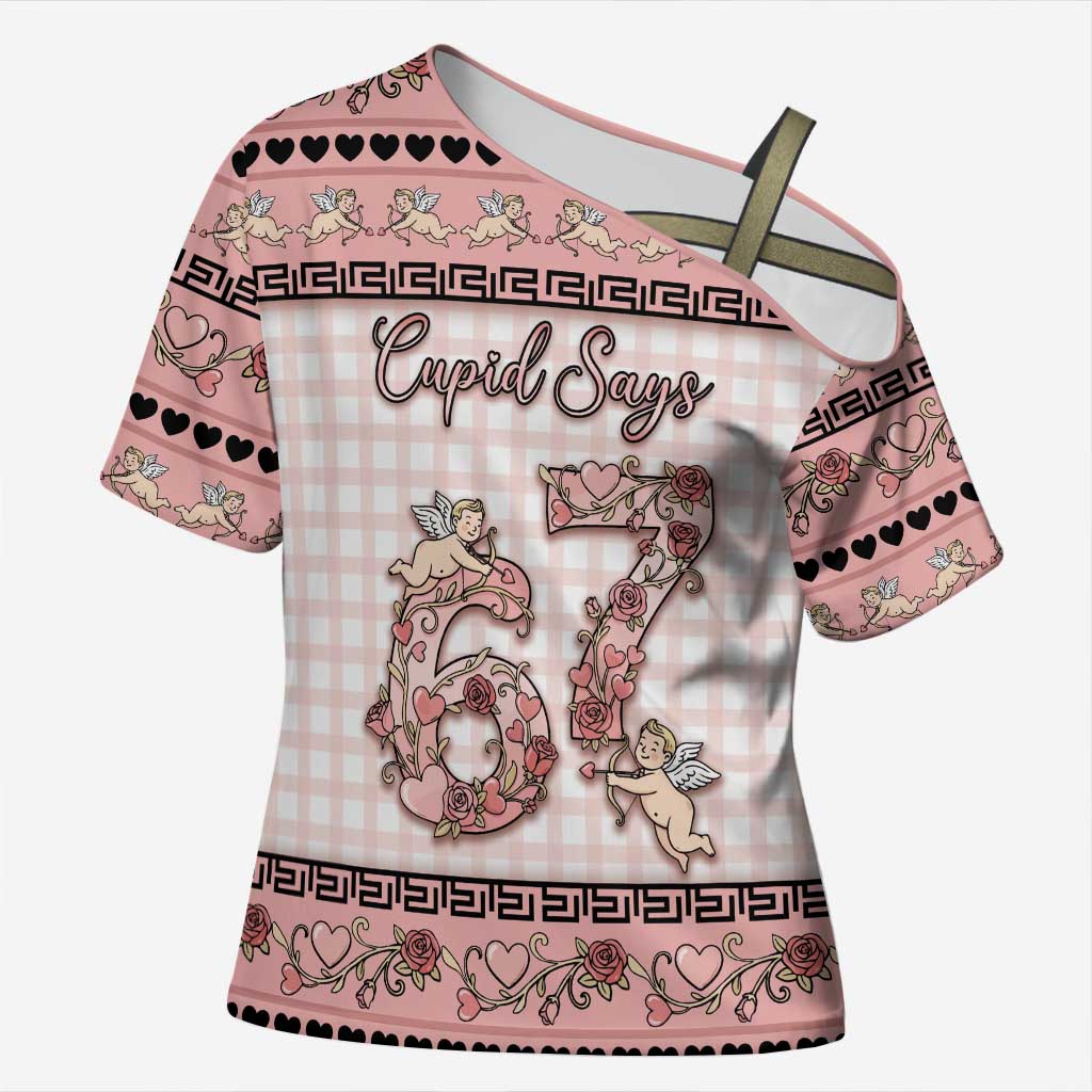 Personalized 67 Valentine's Day Cross Shoulder Shirt Vintage Rose And Cupid