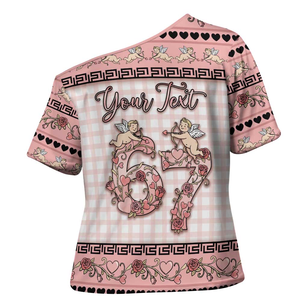 Personalized 67 Valentine's Day Cross Shoulder Shirt Vintage Rose And Cupid