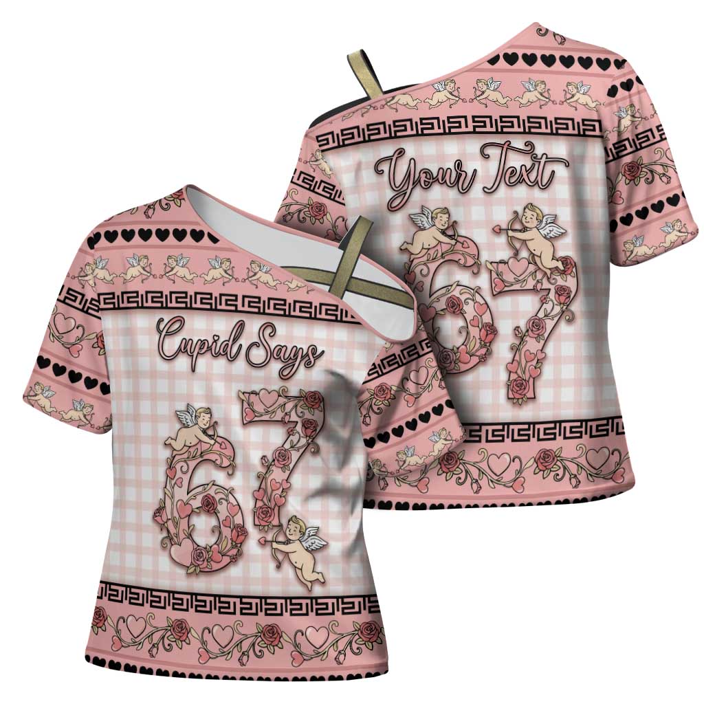 Personalized 67 Valentine's Day Cross Shoulder Shirt Vintage Rose And Cupid