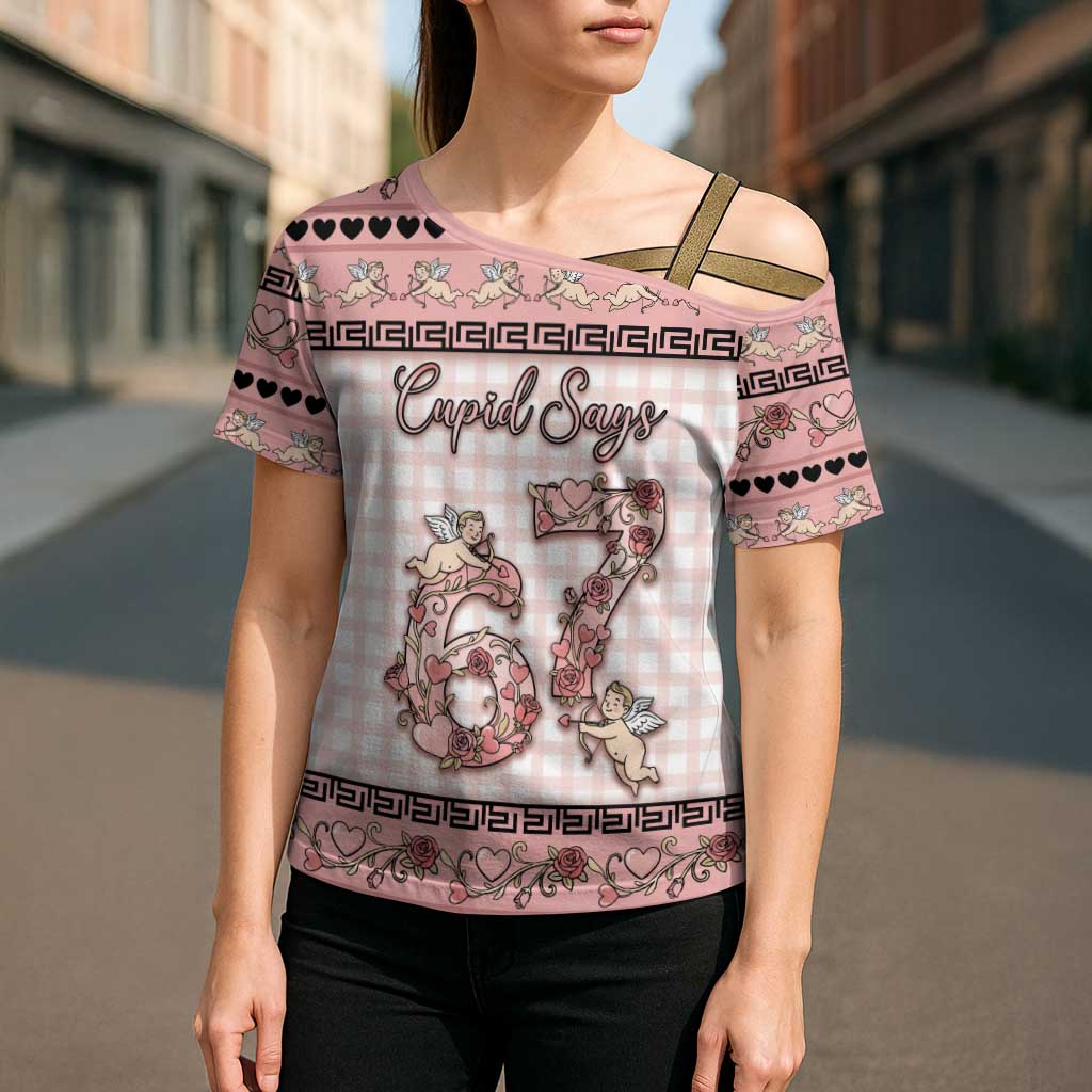 Personalized 67 Valentine's Day Cross Shoulder Shirt Vintage Rose And Cupid