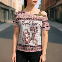 Personalized 67 Valentine's Day Cross Shoulder Shirt Vintage Rose And Cupid