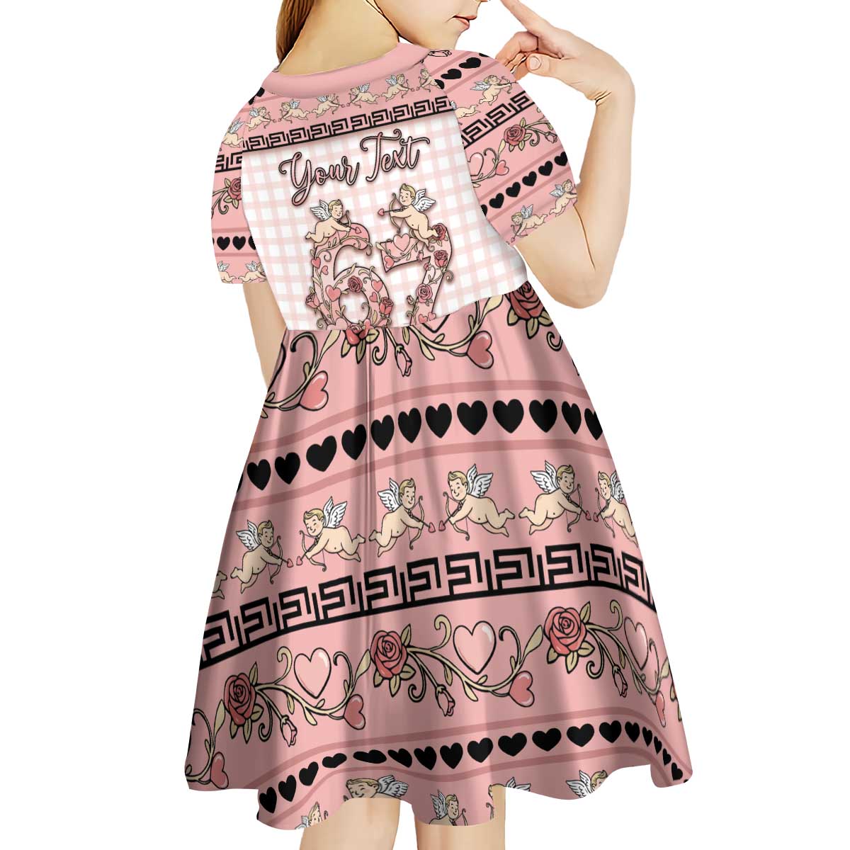 Personalized 67 Valentine's Day Kid Short Sleeve Dress Vintage Rose And Cupid