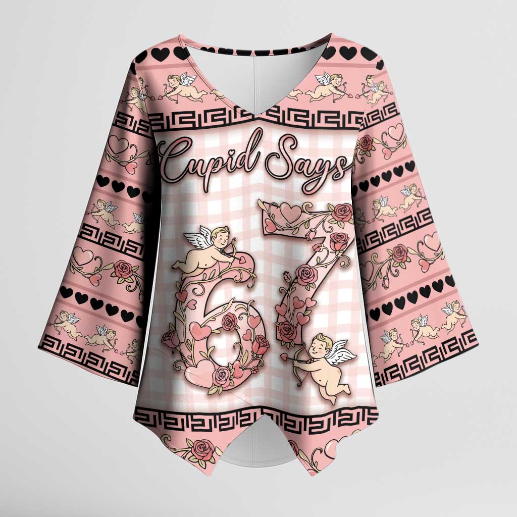 Personalized 67 Valentine's Day Kimono Sleeve Blouse Vintage Rose And Cupid