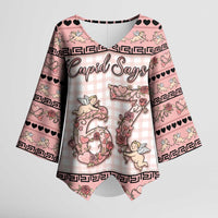 Personalized 67 Valentine's Day Kimono Sleeve Blouse Vintage Rose And Cupid