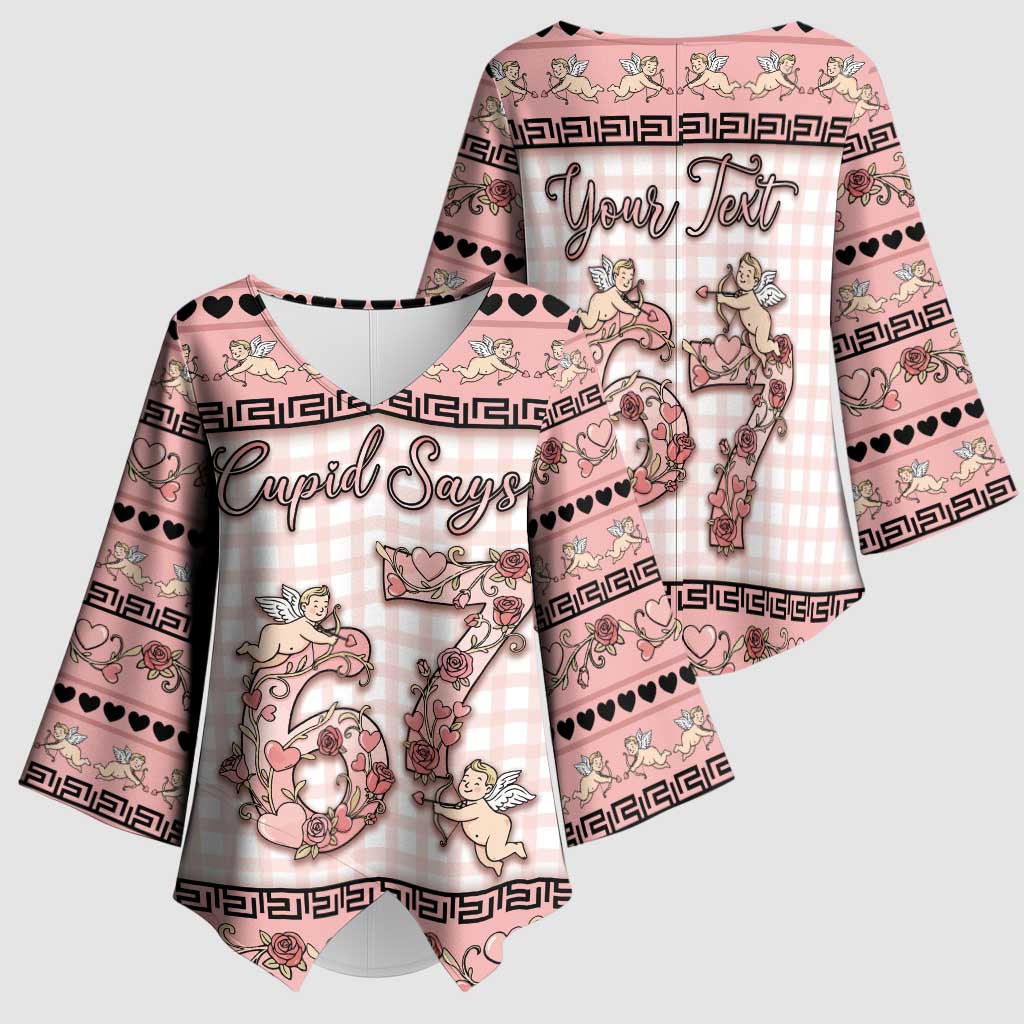 Personalized 67 Valentine's Day Kimono Sleeve Blouse Vintage Rose And Cupid