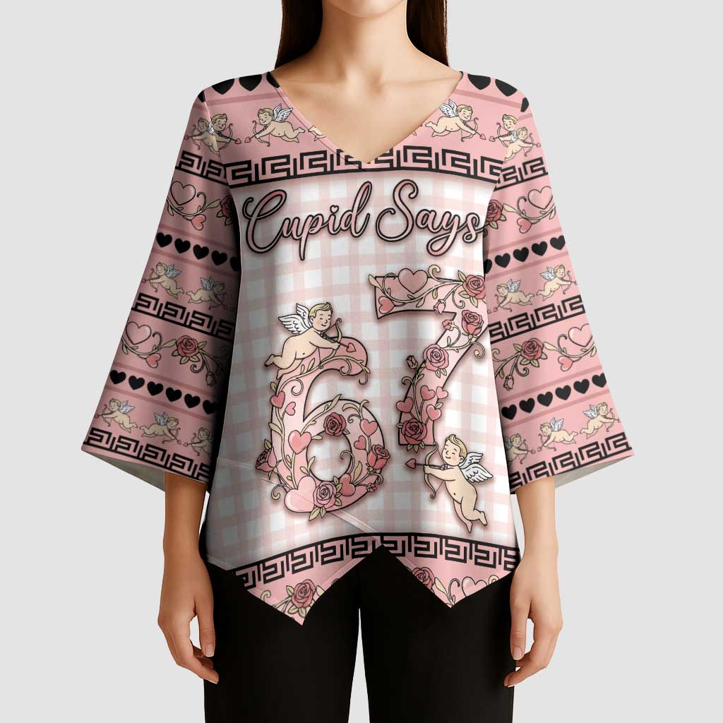 Personalized 67 Valentine's Day Kimono Sleeve Blouse Vintage Rose And Cupid