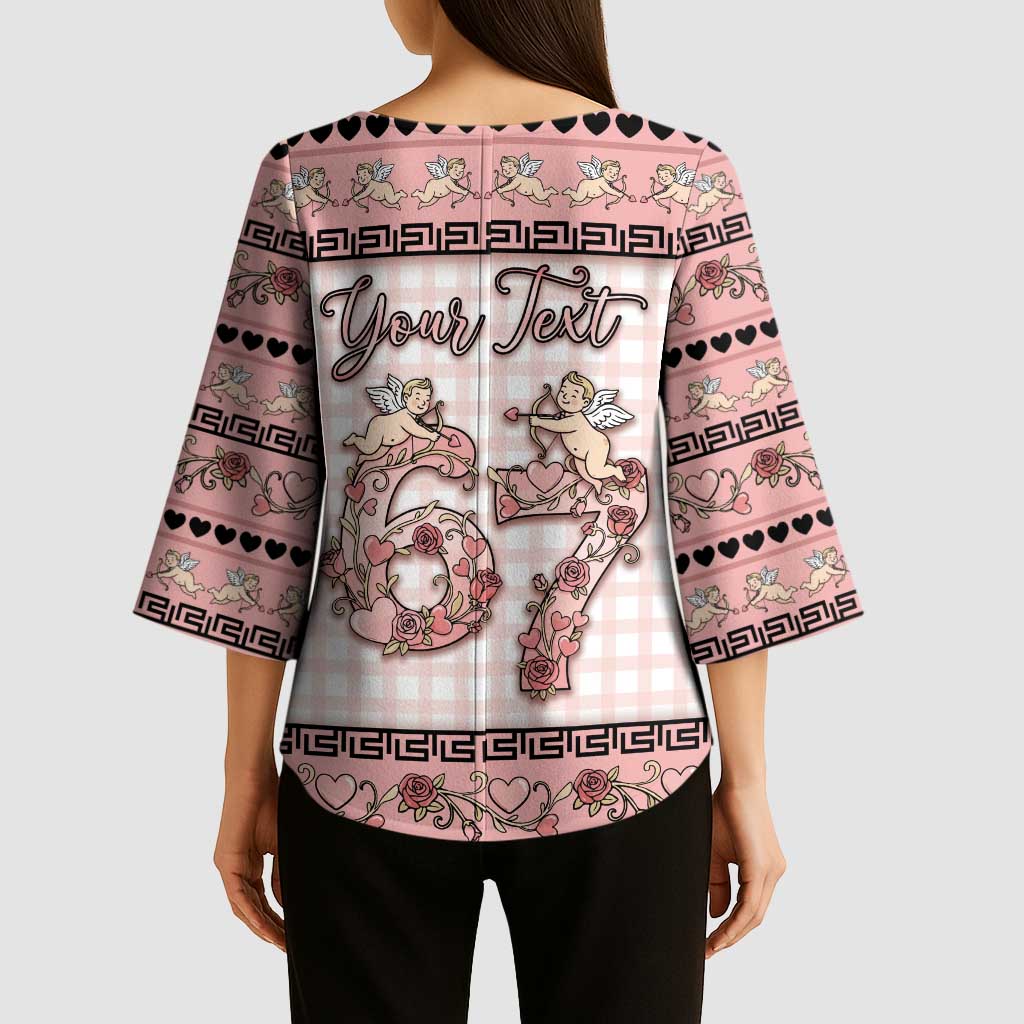 Personalized 67 Valentine's Day Kimono Sleeve Blouse Vintage Rose And Cupid