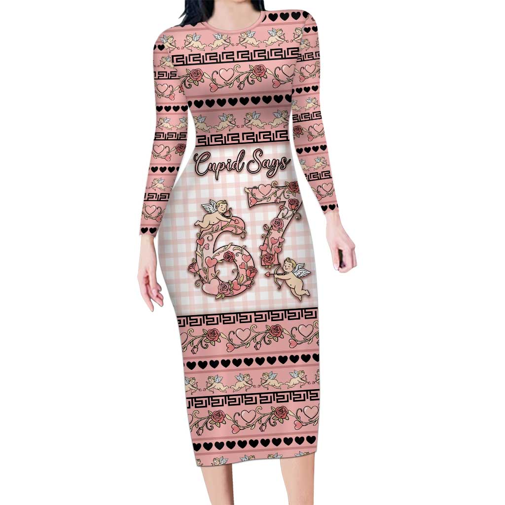Personalized 67 Valentine's Day Long Sleeve Bodycon Dress Vintage Rose And Cupid
