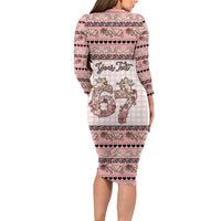 Personalized 67 Valentine's Day Long Sleeve Bodycon Dress Vintage Rose And Cupid