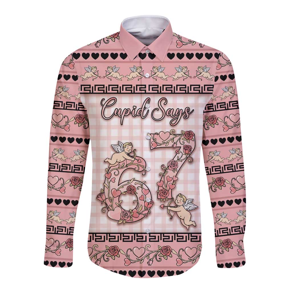 Personalized 67 Valentine's Day Long Sleeve Button Shirt Vintage Rose And Cupid