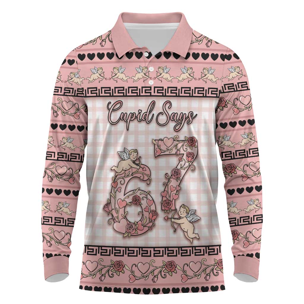 Personalized 67 Valentine's Day Long Sleeve Polo Shirt Vintage Rose And Cupid