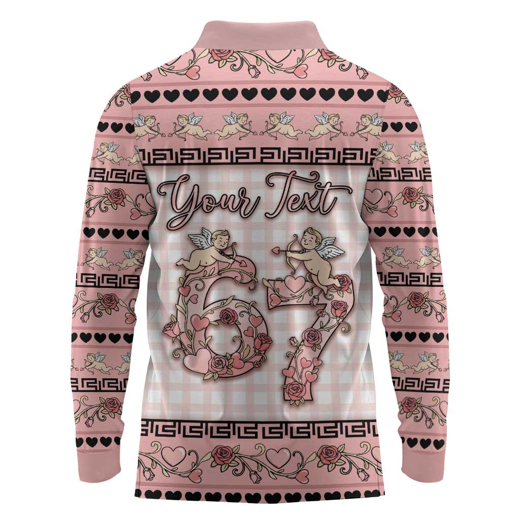 Personalized 67 Valentine's Day Long Sleeve Polo Shirt Vintage Rose And Cupid