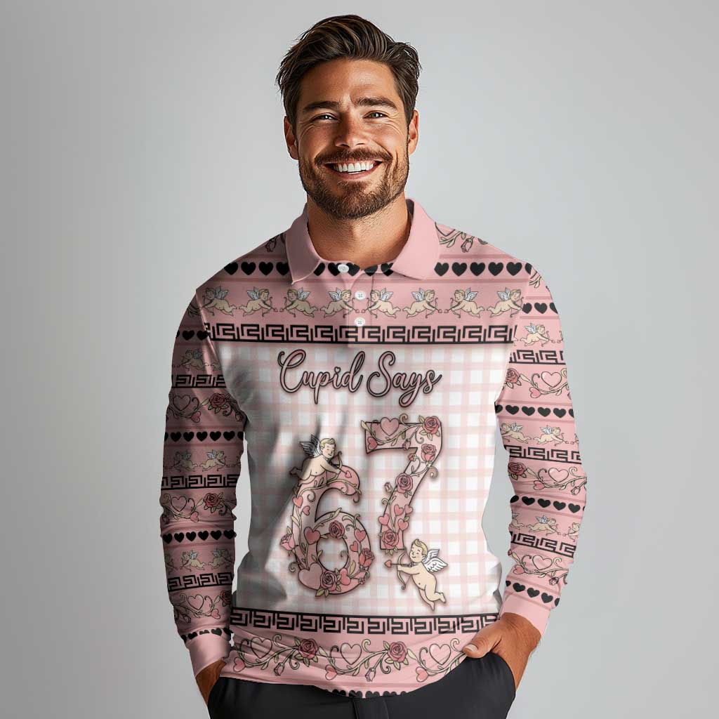 Personalized 67 Valentine's Day Long Sleeve Polo Shirt Vintage Rose And Cupid