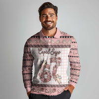 Personalized 67 Valentine's Day Long Sleeve Polo Shirt Vintage Rose And Cupid