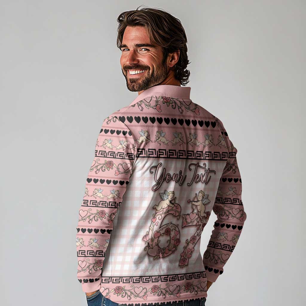 Personalized 67 Valentine's Day Long Sleeve Polo Shirt Vintage Rose And Cupid