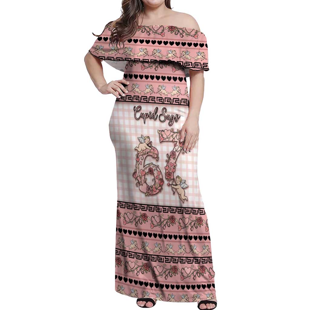 Personalized 67 Valentine's Day Off Shoulder Maxi Dress Vintage Rose And Cupid